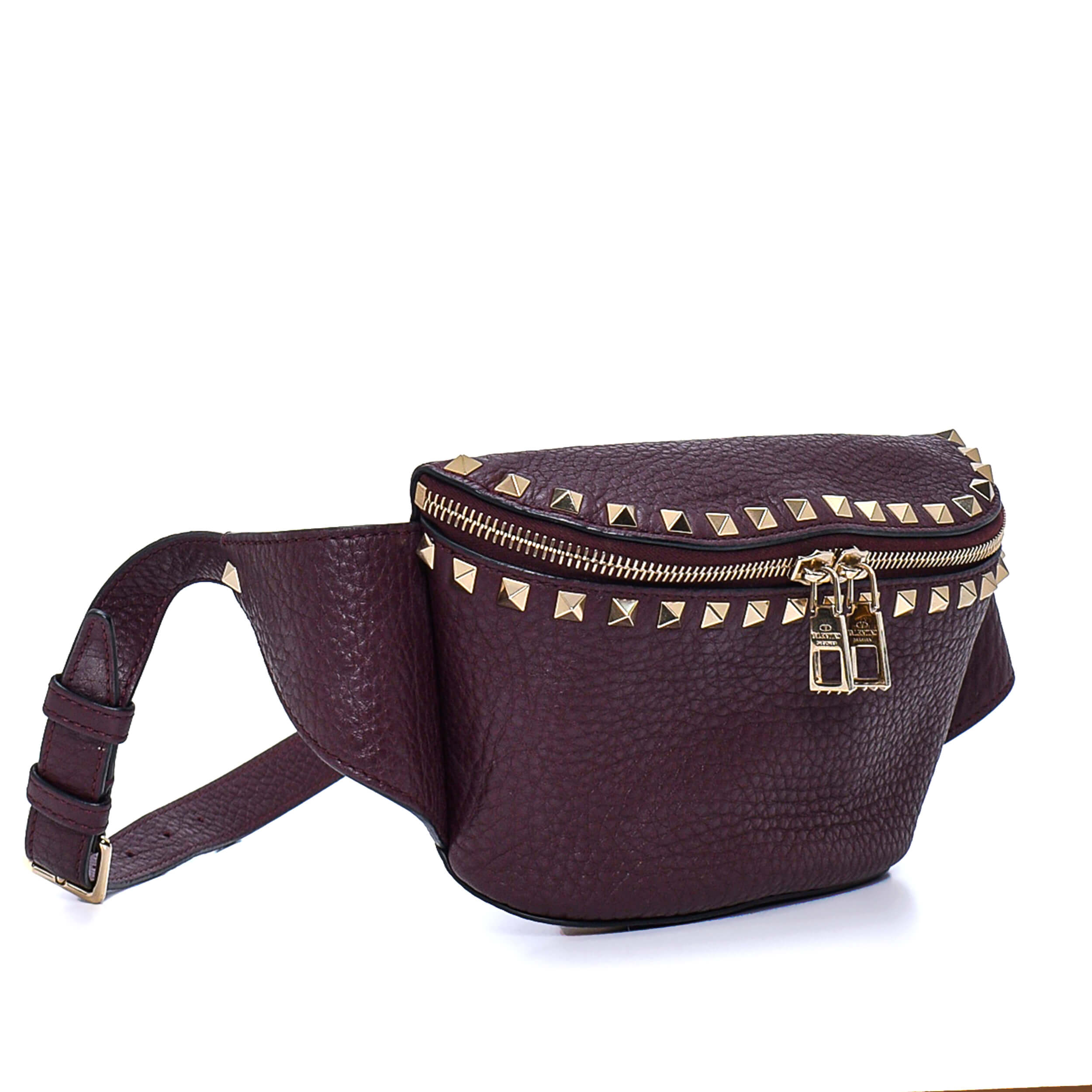 Valentino - Bordeaux Grained Leather Rockstud Belt Bag